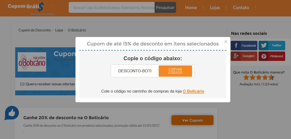 Cupom de até 15% de desconto